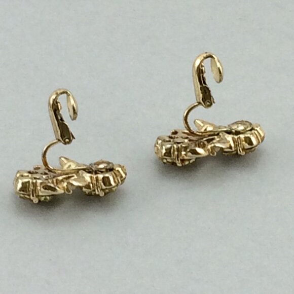 Vintage Coro Yellow Orange Gold Flower Clip On Earrings Cocktail Sparklers Leaf - Picture 10 of 16
